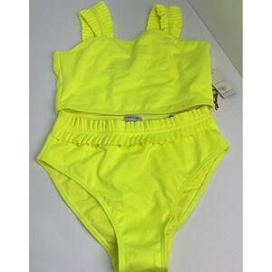Habitual Girl Neon Yellow Bikini Set 2-Piece UPF 50+ Size 14 NWT High Waist #113
